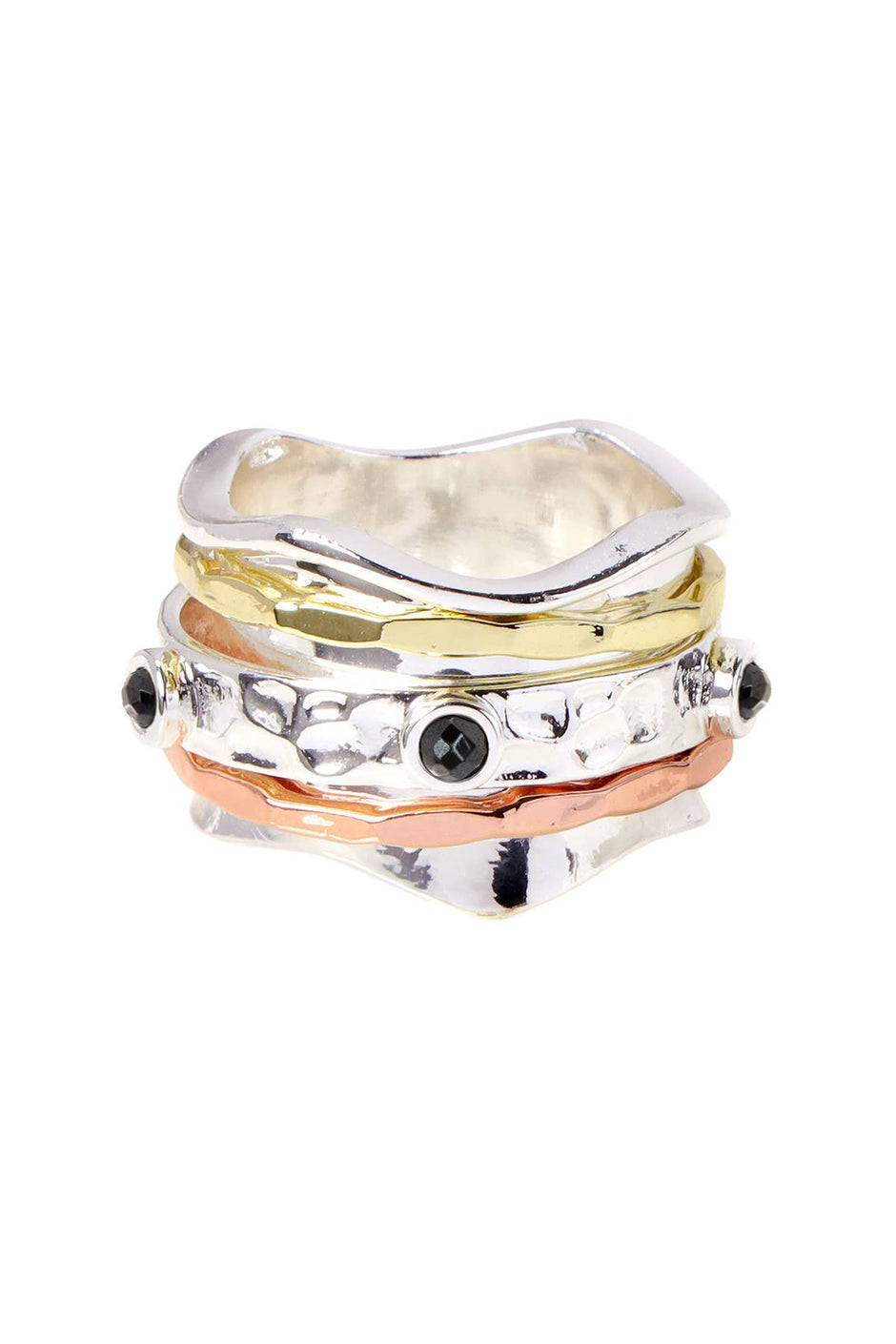Hematite Tri Tone Spinner Ring - SP/GP/RG - TrendyGoods