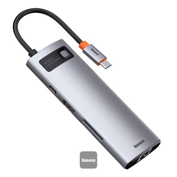 Baseus Metal Gleam Series 8-in-1 Multifunctional Type-C HUB Docking Station - Grey - TrendyGoods