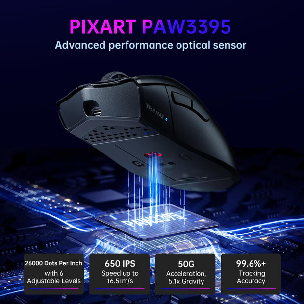 Machenike L8 Max Wireless Gaming Mouse with Charging Station - Black - TrendyGoods