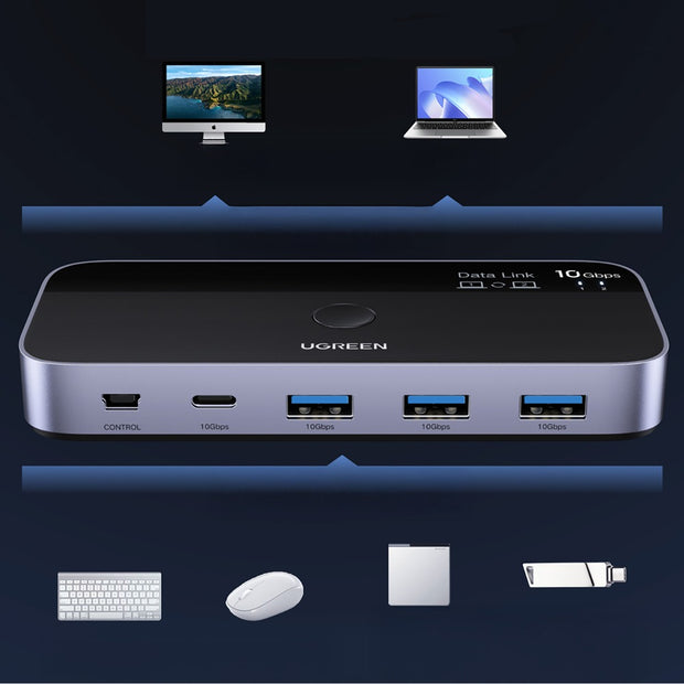 Ugreen USB Switch USB-C & USB-A 10Gbps | KVM Switch, Gray