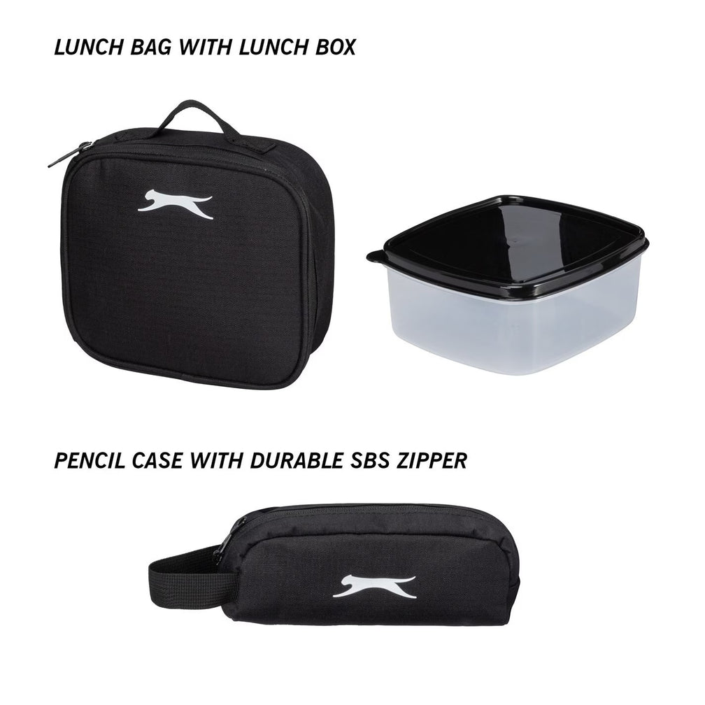 Σετ Σχολικής Τσάντας Slazenger 4 σε 1 – Τσάντα, Κασετίνα, Φαγητοδοχείο & Παγούρι (Μαύρο)